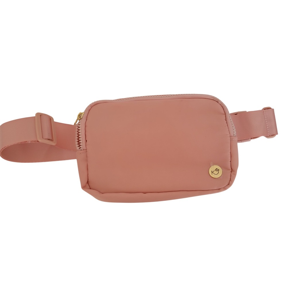 Unbranded Pink Nylon Belt Bag Fanny Pack Adjustable Waist Strap Gold Logo